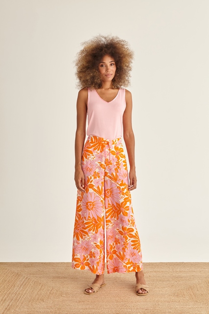 Wide Leg Full Length Trousers in Floral Print  