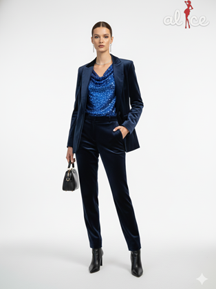 Μπλε Τοπ Παγιέτα με Ντραπέ Λαιμόκοψη