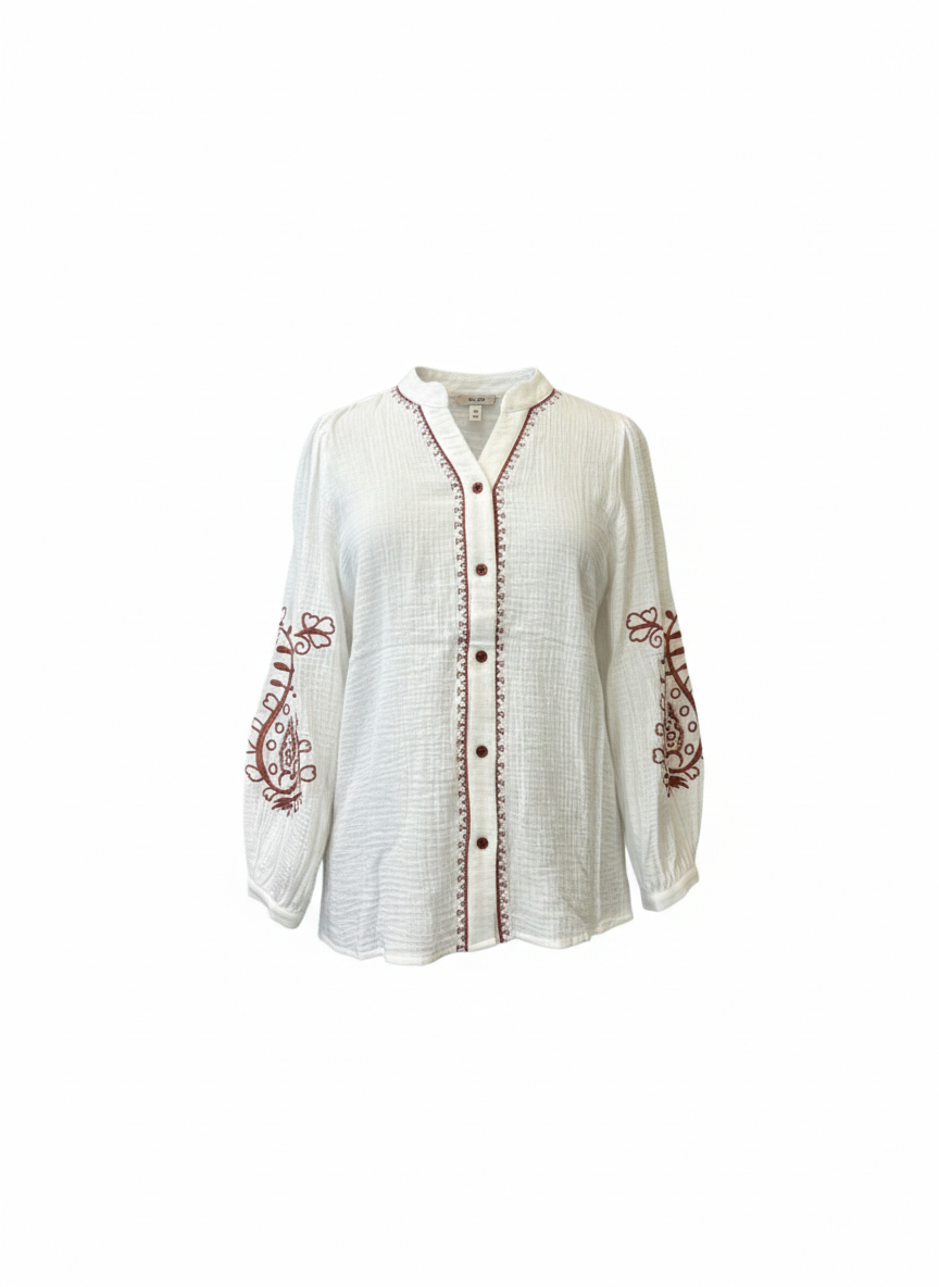 Βαμβακερή Πουκαμίσα με Κέντημα Marina V