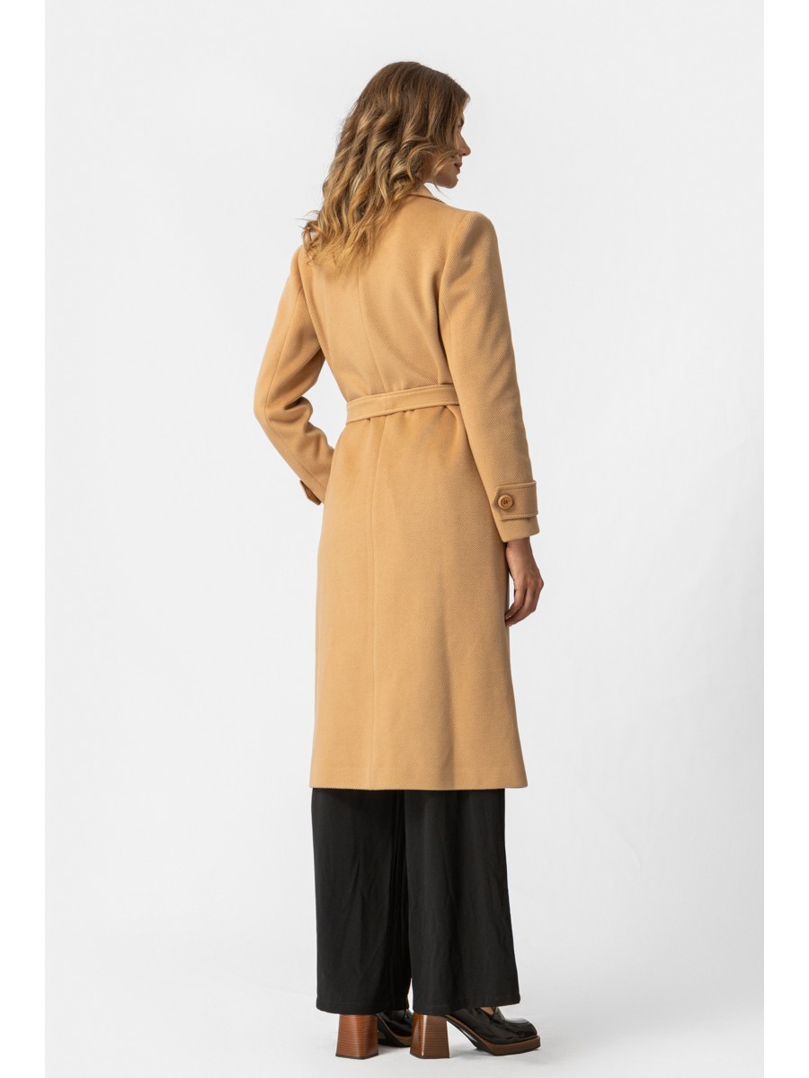 Παλτό Κάμελ με κουμπιά και ζώνη