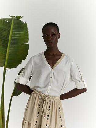 Εκρού Μπλούζα με V Λαιμό Marina V Paris