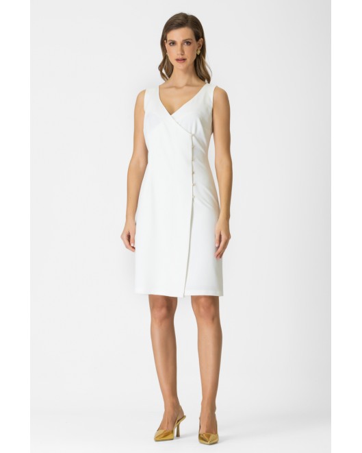 Λευκό Φόρεμα με Κουμπιά και Βε