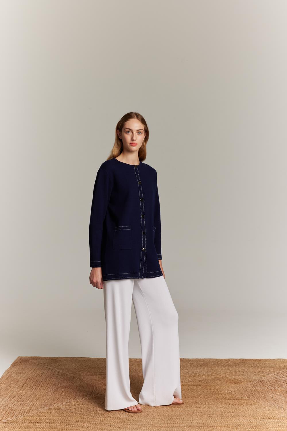 Πλεκτή Ζακέτα Navy με Κουμπιά Marina V Paris