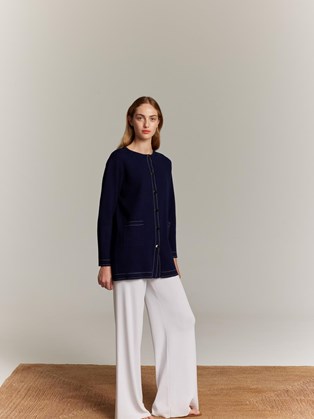 Πλεκτή Ζακέτα Navy με Κουμπιά Marina V Paris