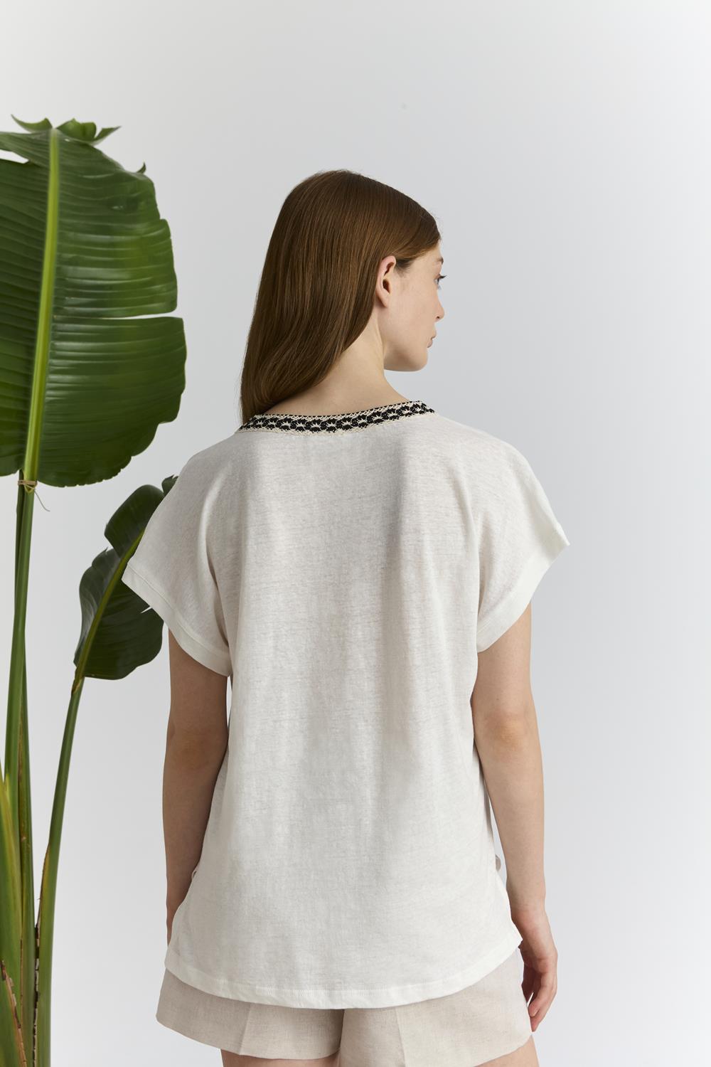 Εκρού Μπλούζα με Κέντημα Marina V Paris