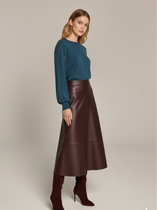 Ψηλόμεση Φούστα Κλος Faux Leather Μπορντό