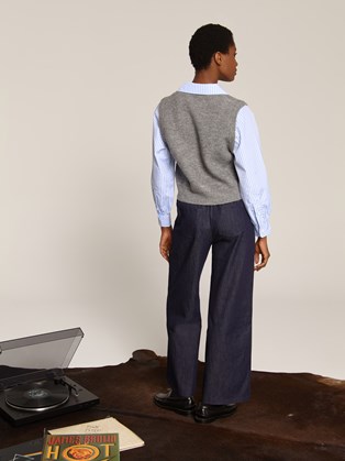 Πουλόβερ με Ενσωματωμένο Γιακά & Μανίκια Πουκαμίσου σε Γκρι