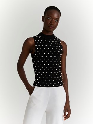 Πλεκτό Αμάνικο Top με Πέρλες Marina V Paris