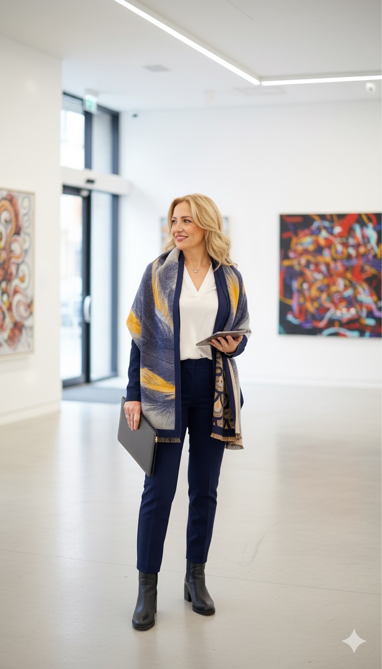 Φουλάρι Μπλε με Σχέδιο Φτερά – Chic & Ζεστό