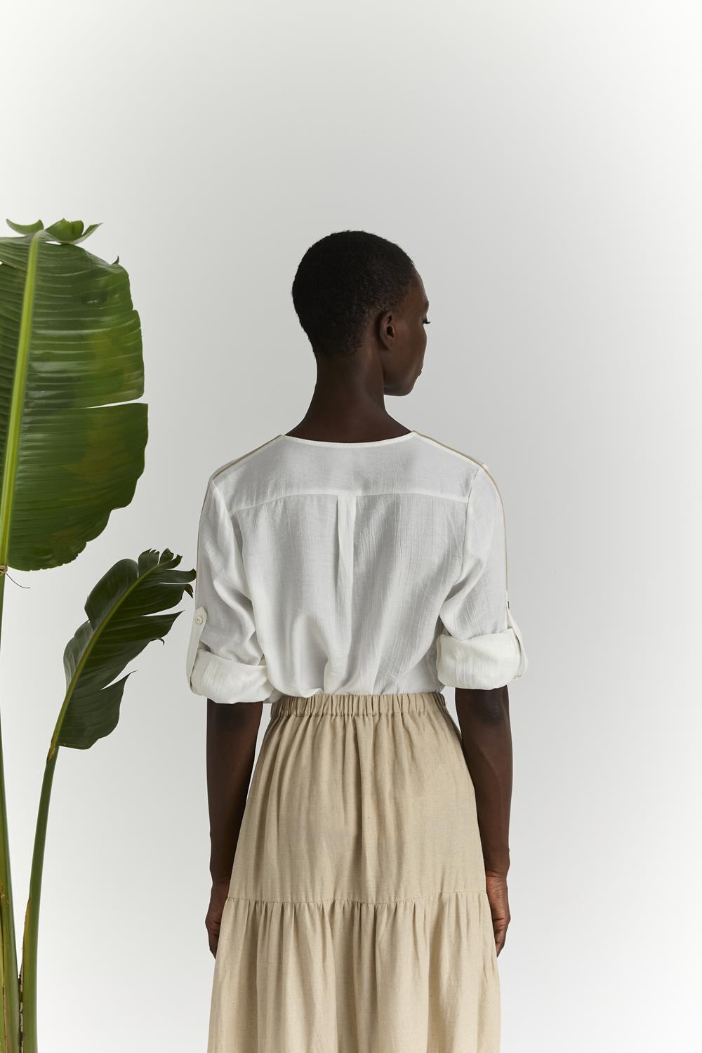 Εκρού Μπλούζα με V Λαιμό Marina V Paris