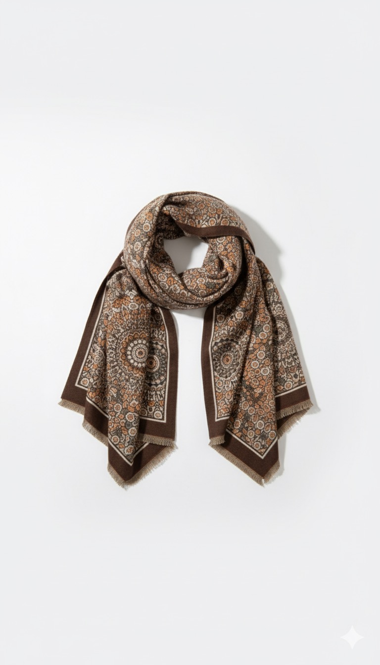 Γυναικείο Καφέ Φουλάρι με Boho Μοτίβο