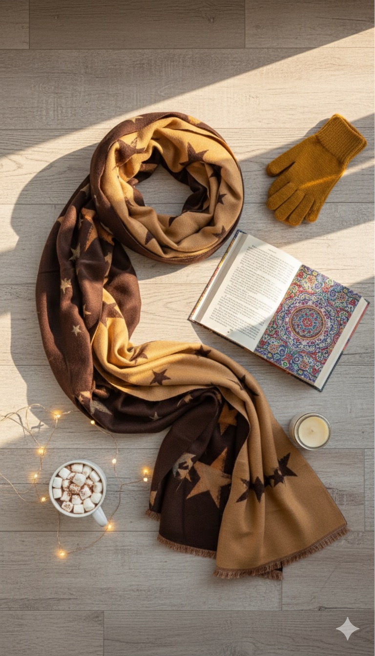 Φουλάρι με Αστέρια – Καφέ & Μπεζ Τόνοι