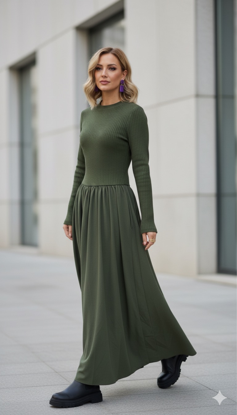 Χακί Μάξι Φόρεμα 