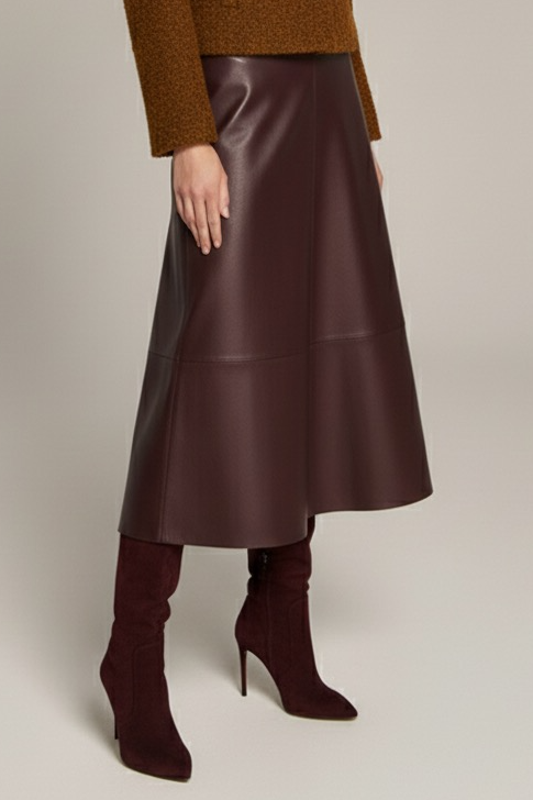 Ψηλόμεση Φούστα Κλος Faux Leather Μπορντό