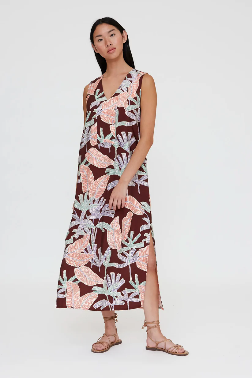 Tropical Maxi Φόρεμα με V Λαιμόκοψη