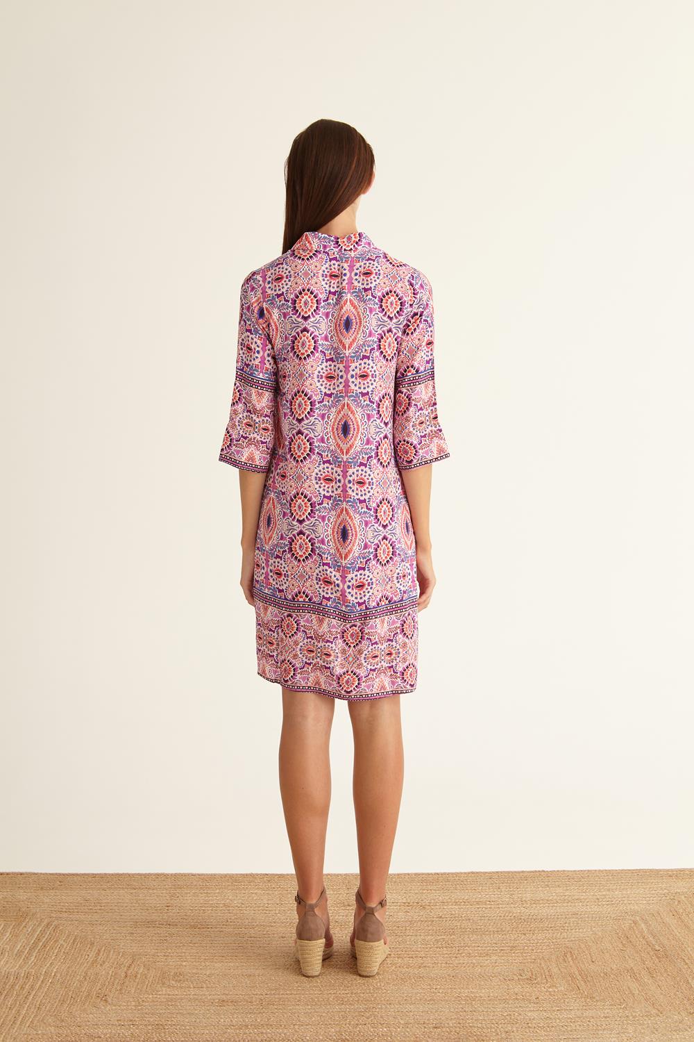 Elbow Length Butterfly Sleeved Dress in Moroccan Tile Print 
