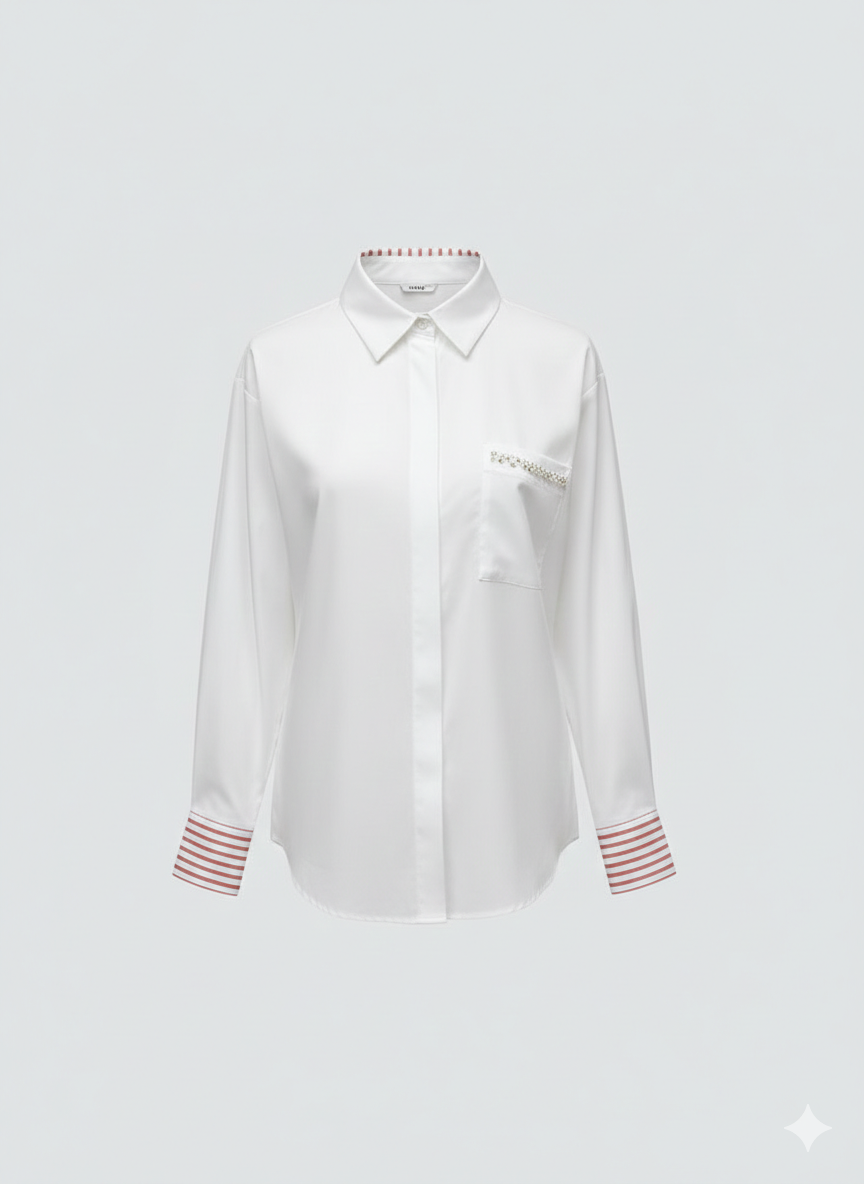 Βαμβακερό Πουκάμισο με ριγέ γιακά Marina V Paris