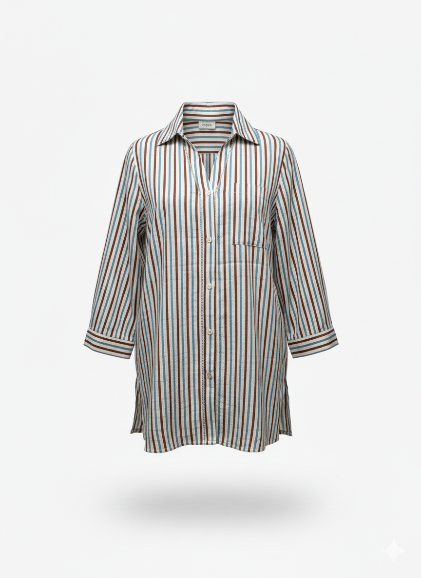 Πουκαμίσα Ριγέ με Εμπριμέ Πλάτη