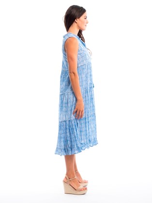 Γαλάζιο Φόρεμα με Βολάν Orientique