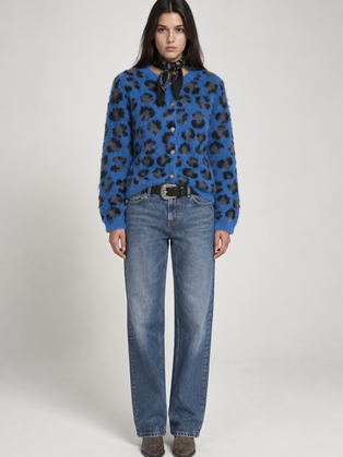 Γυναικεία Fluffy Πλεκτή Ζακέτα Animal Print Marina V Paris
