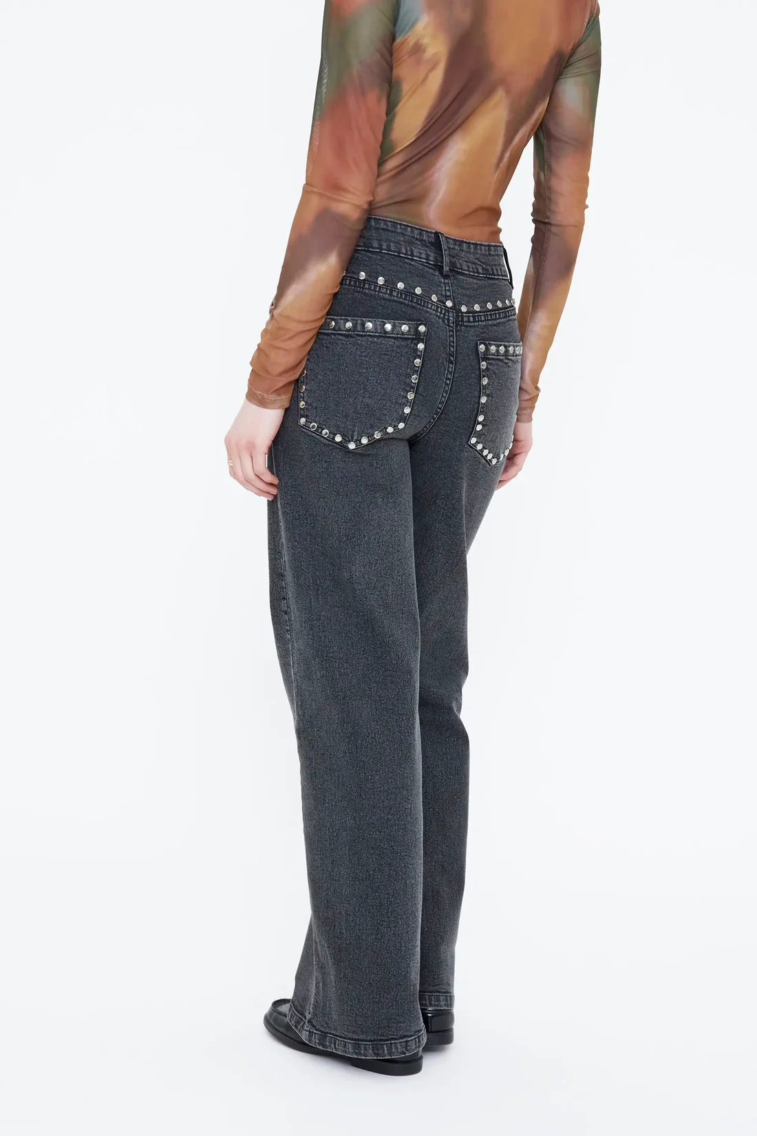 Wild Pony Μαύρο Wide Leg Τζιν με Μεταλλικές Λεπτομέρειες