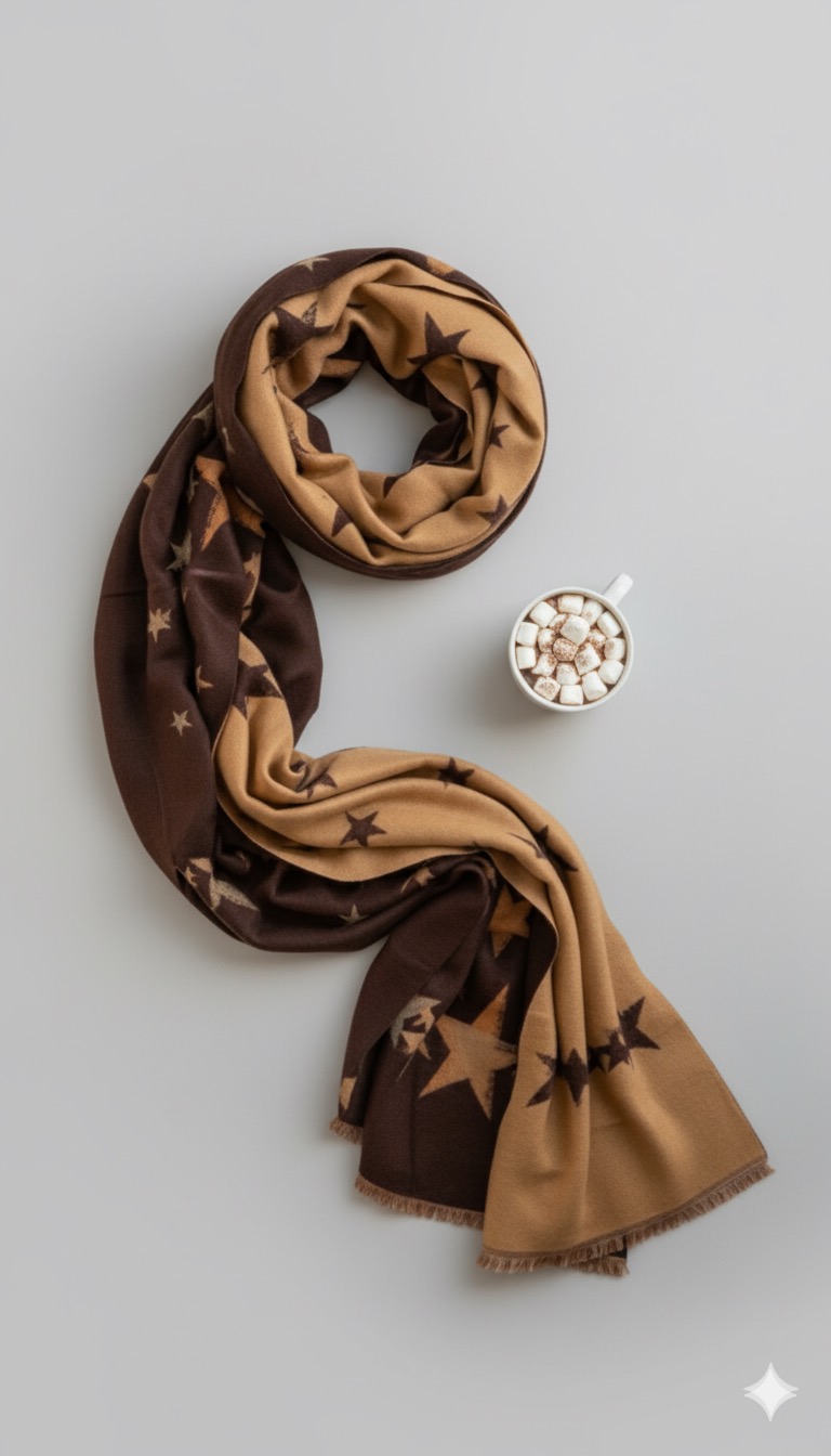 Φουλάρι με Αστέρια – Καφέ & Μπεζ Τόνοι