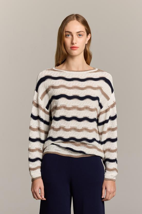 Πλεκτή Μπλούζα Marina V Paris με Ριγέ Σχέδιο Μπλε