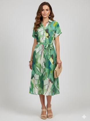 Midi Φόρεμα με Print & Ζώνη Marina V