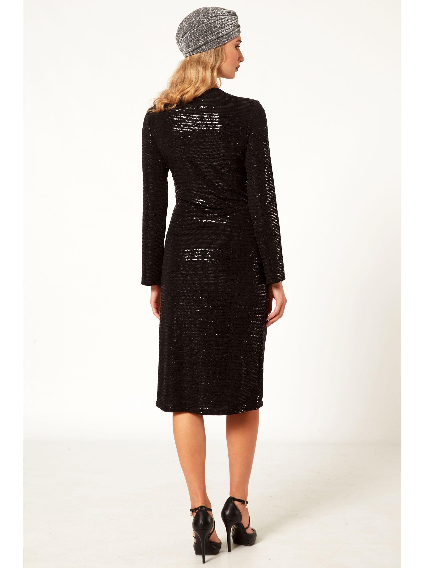 Φόρεμα μαύρο παγιέτα με σχίσιμο εμπρός και σούρα  D22222/BLACK