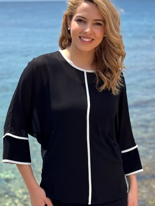 Λευκή Μπλούζα Μουσελίνα με Ρέλια Μαύρη