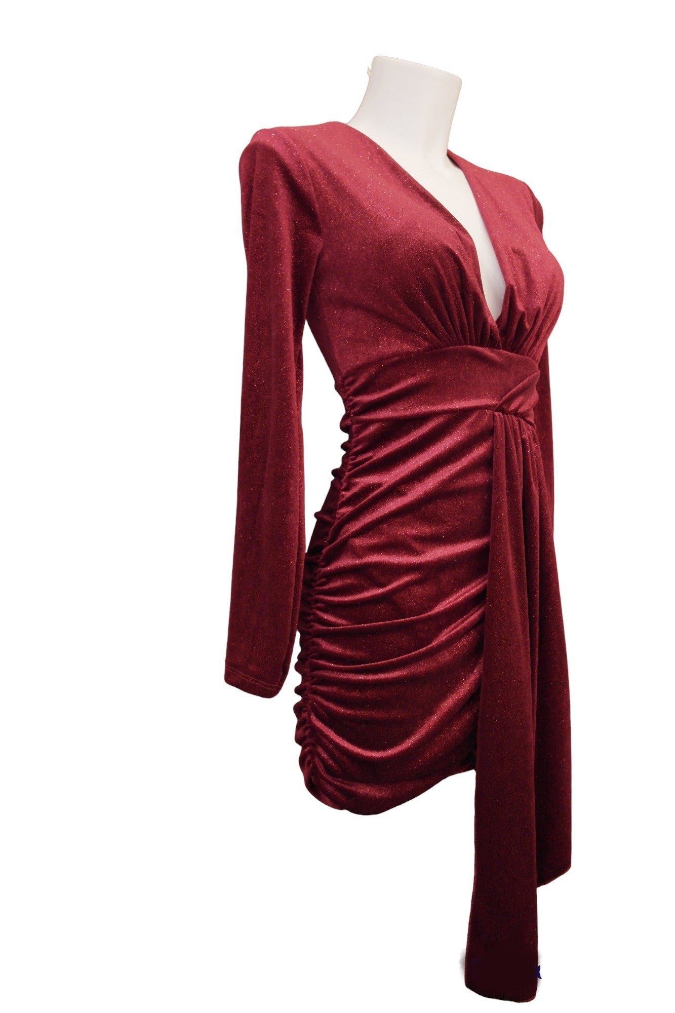 Φόρεμα Βελούδινο Ντραπέ Μίνι Κόκκινο BQAD2202