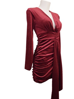 Φόρεμα Βελούδινο Ντραπέ Μίνι Κόκκινο BQAD2202