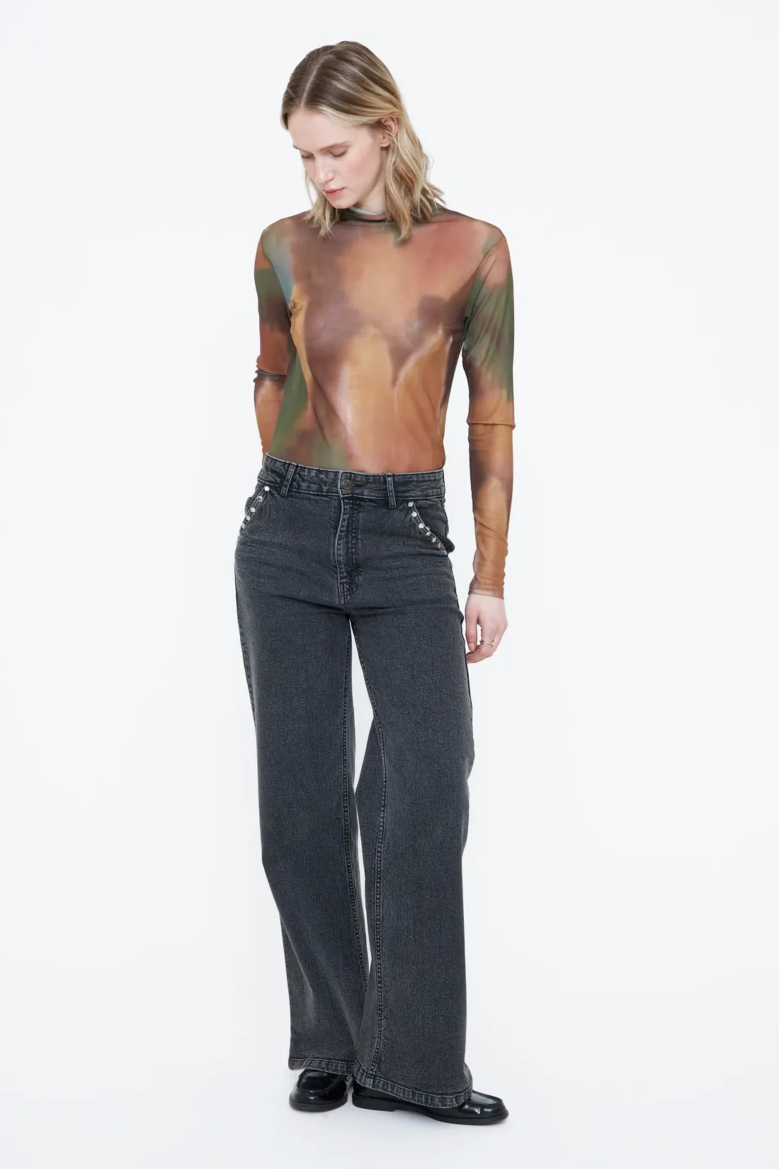 Wild Pony Μαύρο Wide Leg Τζιν με Μεταλλικές Λεπτομέρειες