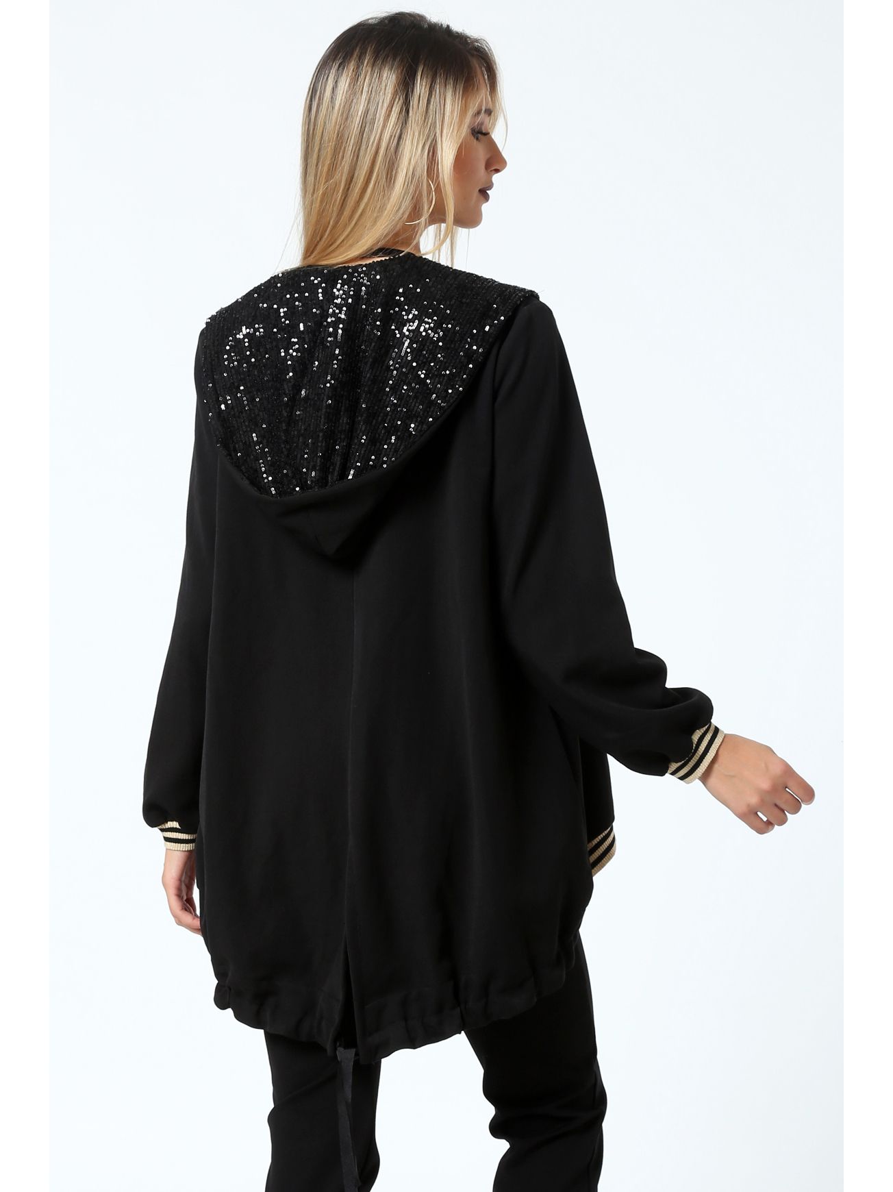Φόρεμα μαύρο παγιέτα με σχίσιμο εμπρός και σούρα  D22222/BLACK