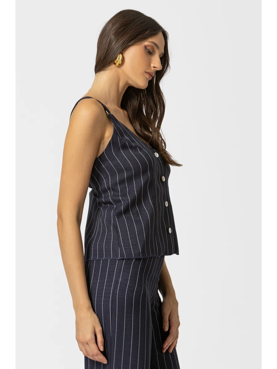Ριγέ Γιλέκο Μπλε
