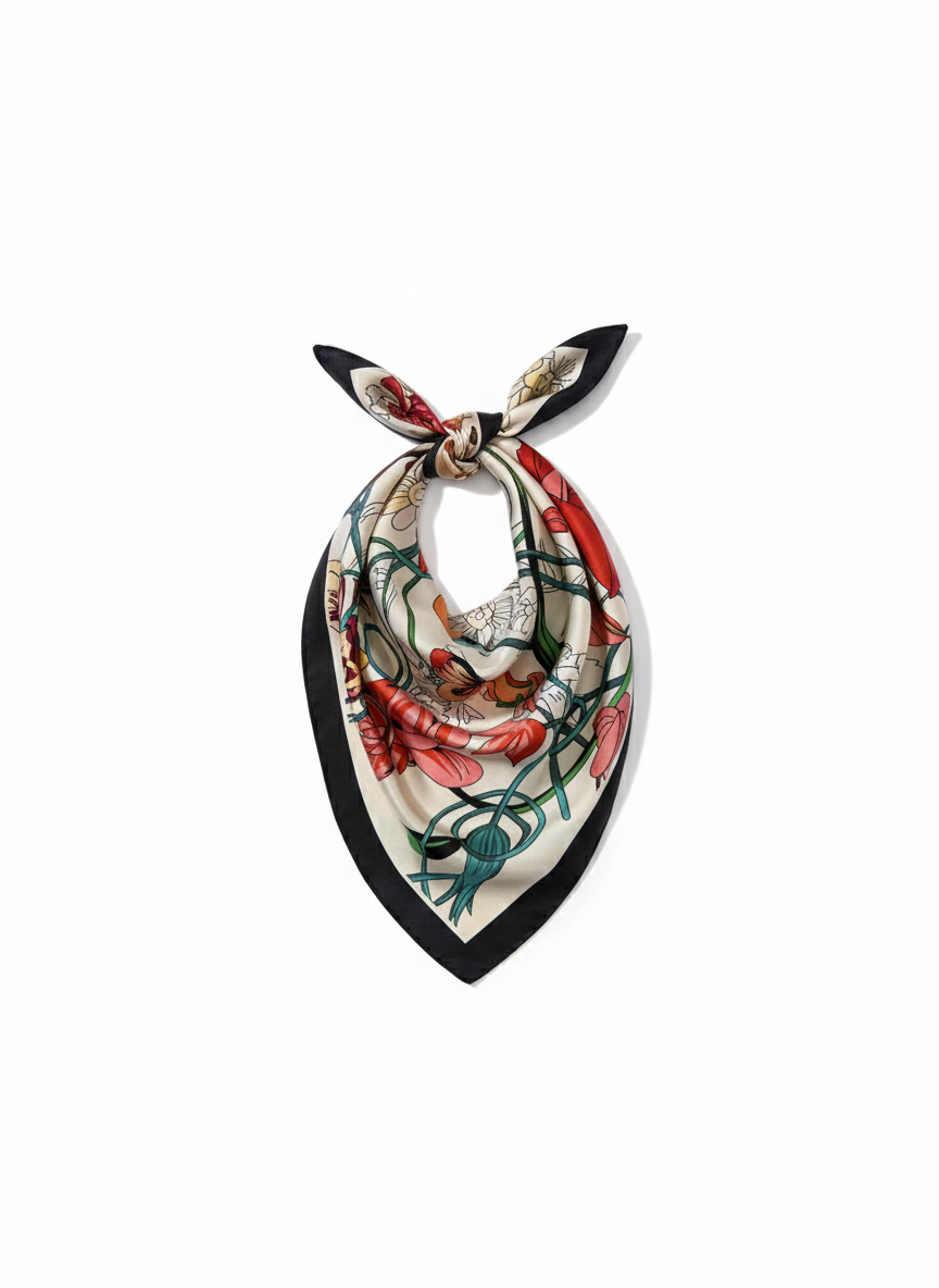 Σατέν Φουλάρι με Abstract Animal Μοτίβο σε Γήινες Αποχρώσεις