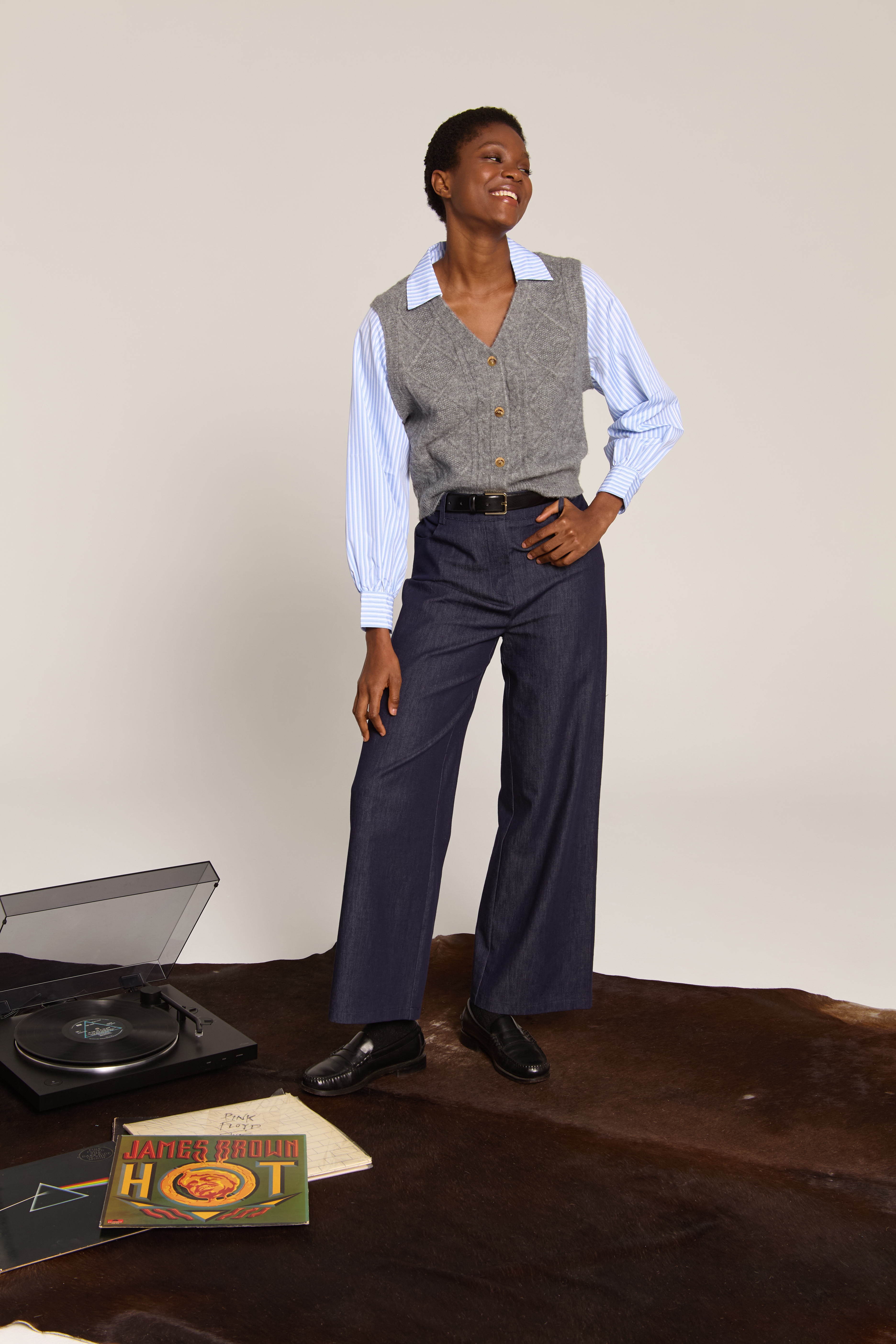 Πουλόβερ με Ενσωματωμένο Γιακά & Μανίκια Πουκαμίσου σε Γκρι