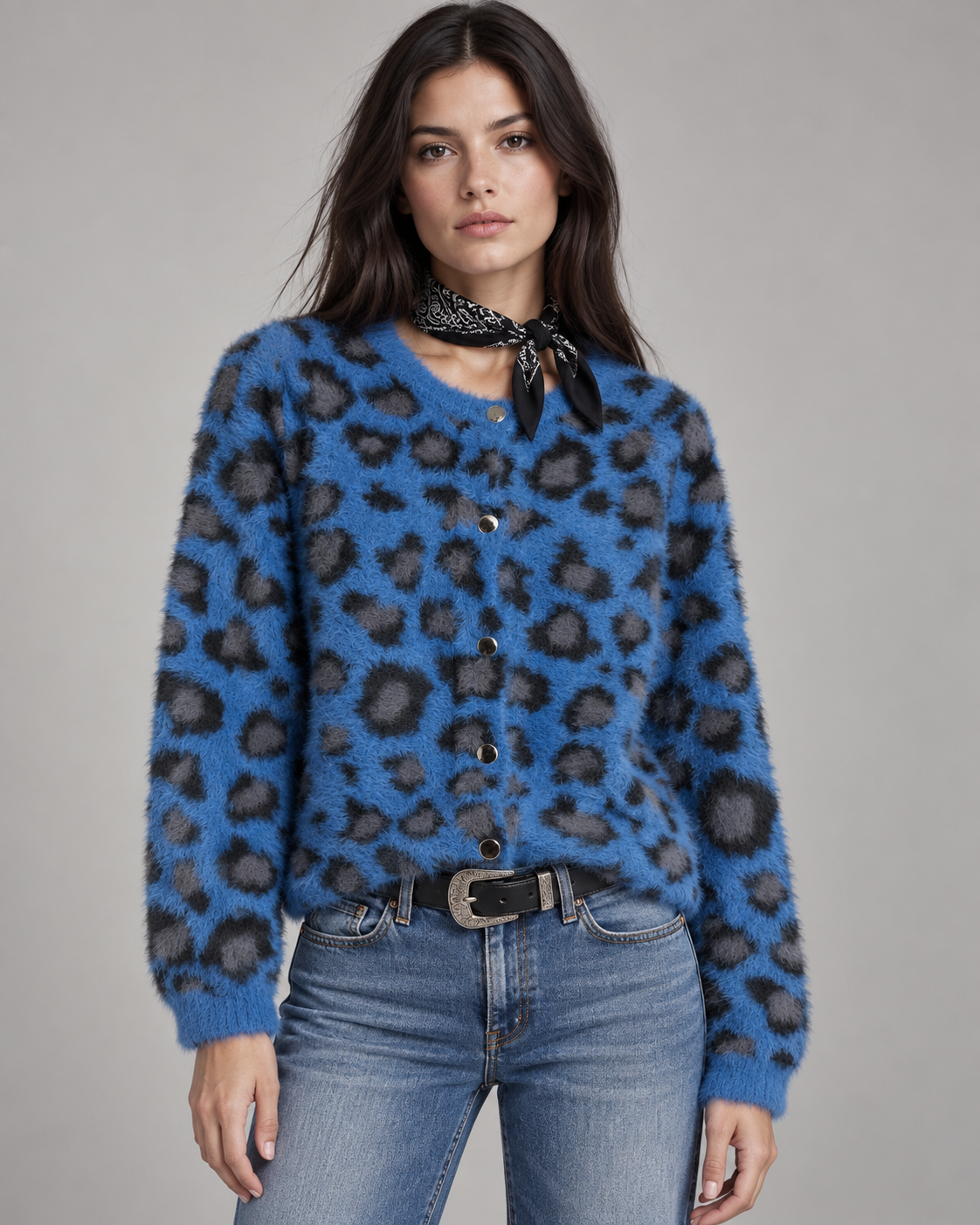 Γυναικεία Fluffy Πλεκτή Ζακέτα Animal Print Marina V Paris