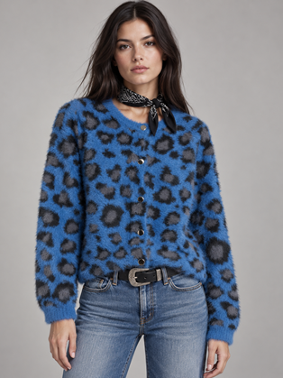 Γυναικεία Fluffy Πλεκτή Ζακέτα Animal Print Marina V Paris