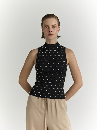 Πλεκτό Αμάνικο Top με Πέρλες Marina V Paris