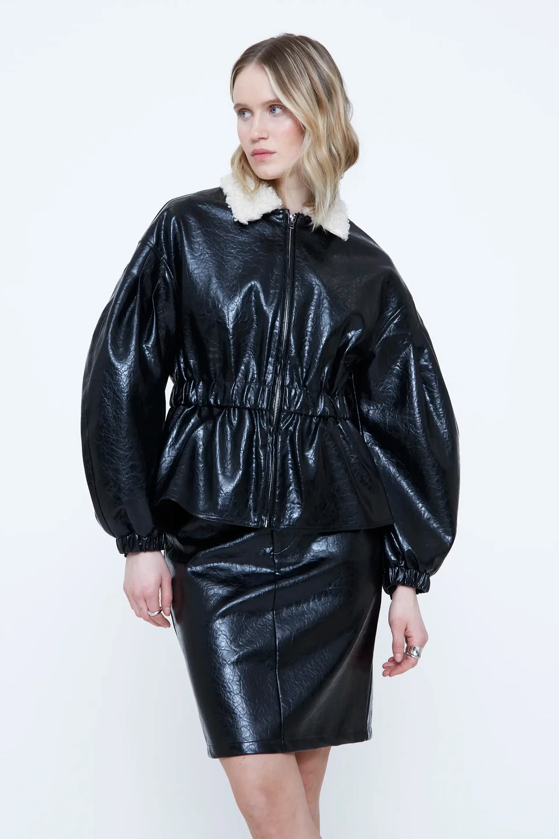Wild Pony Μαύρο Faux Leather Jacket με Teddy Γιακά