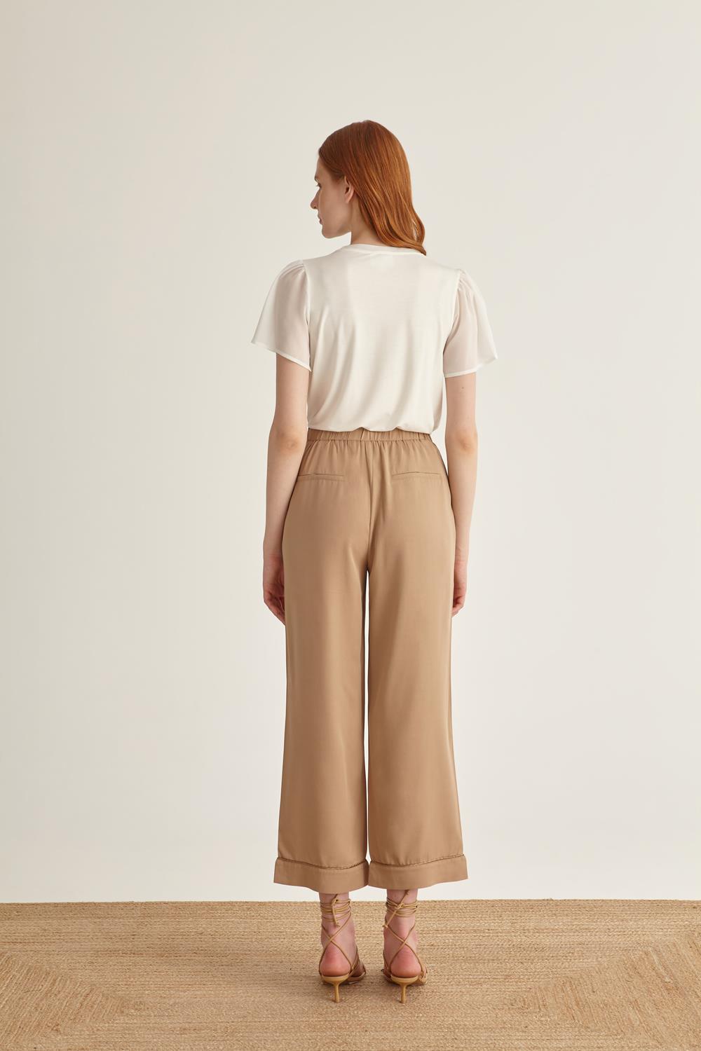 Wide Leg High Waisted Lyocell Blend Culotte Trousers