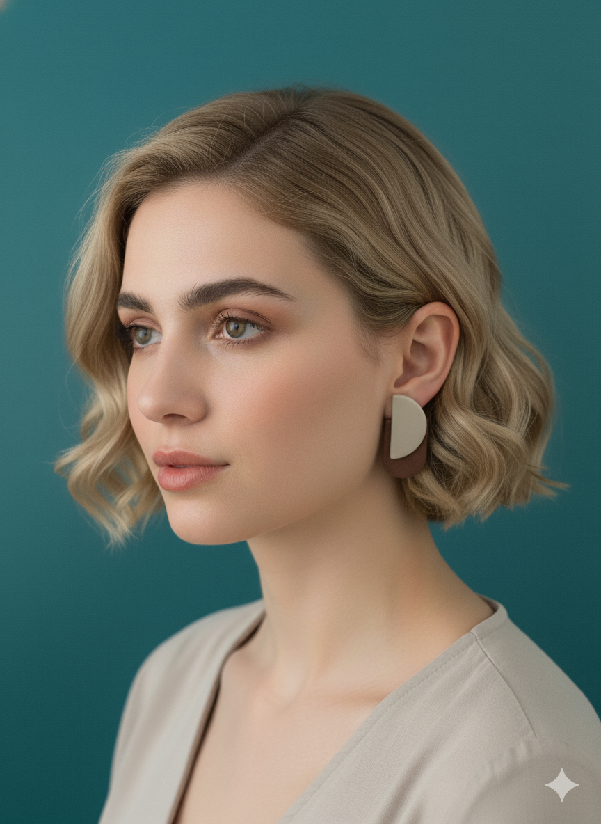 Σκουλαρίκια Διπλό Ημικύκλιο Μπεζ