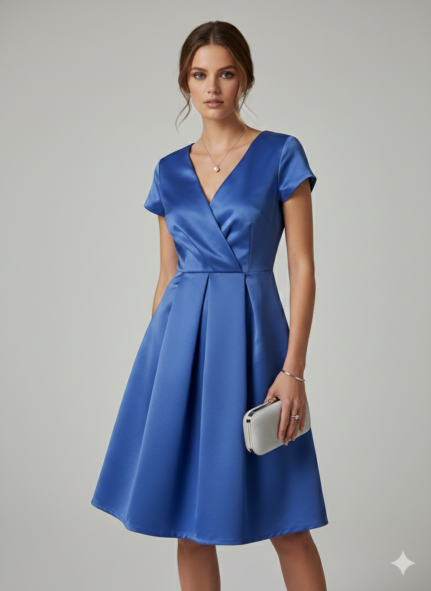 Midi Φόρεμα Σατέν Κρουαζέ Royal Μπλε 