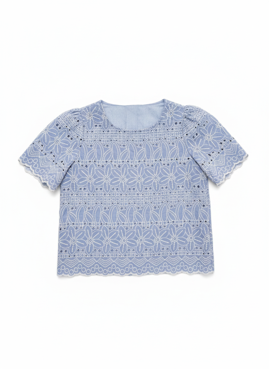 Κοντομάνικη Μπλούζα με Δαντέλα Marina V