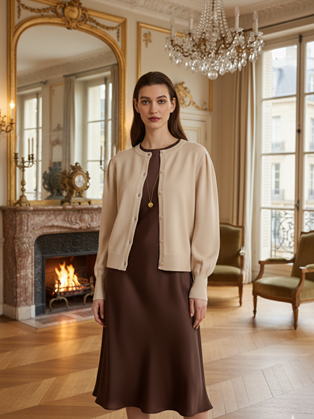 Ζακέτα Marina V Paris σε μπεζ με κουμπιά.