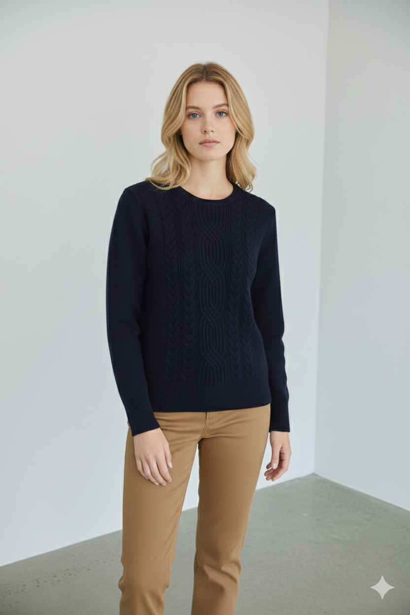Navy Blue Πουλόβερ με Πλεξούδες – Κλασικό & Κομψό