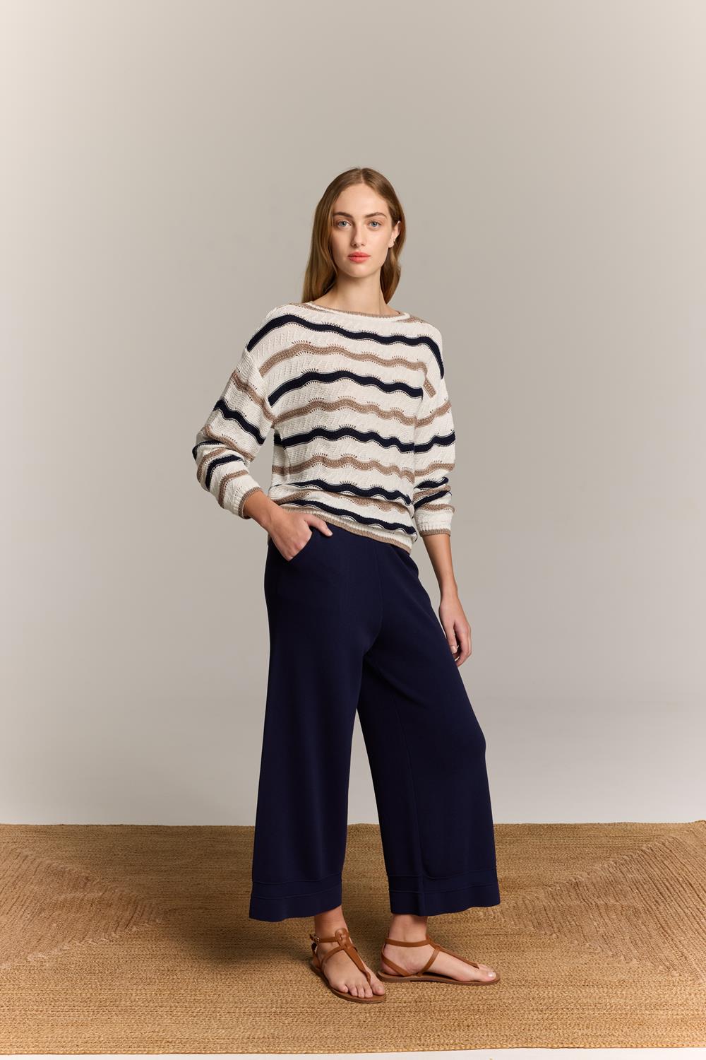 Πλεκτή Μπλούζα Marina V Paris με Ριγέ Σχέδιο Μπλε