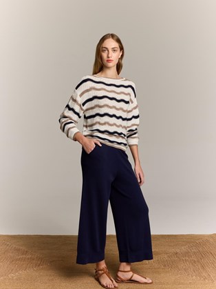 Πλεκτή Μπλούζα Marina V Paris με Ριγέ Σχέδιο Μπλε