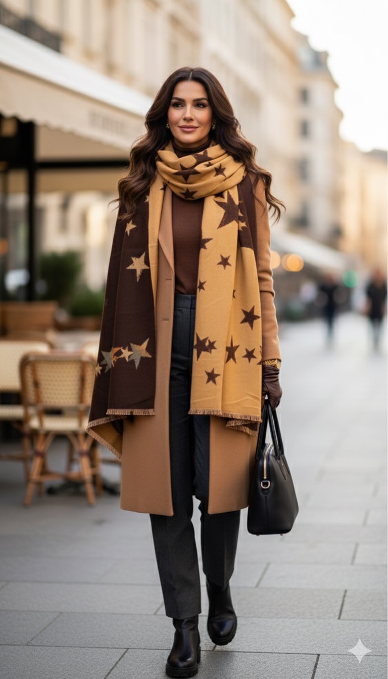 Φουλάρι με Αστέρια – Καφέ & Μπεζ Τόνοι